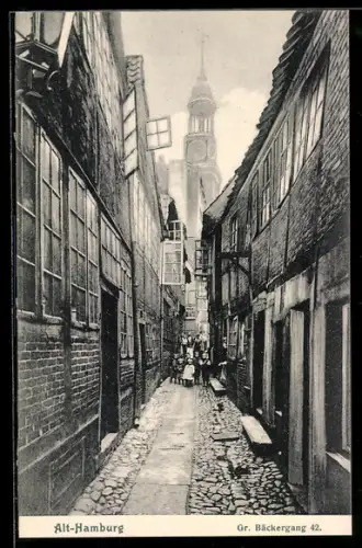 AK Hamburg, Gr. Bäckergang 42, Blick auf Kirche