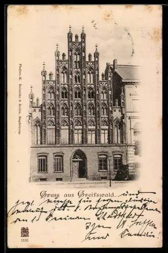 AK Greifswald, Ansicht von Giebelhaus