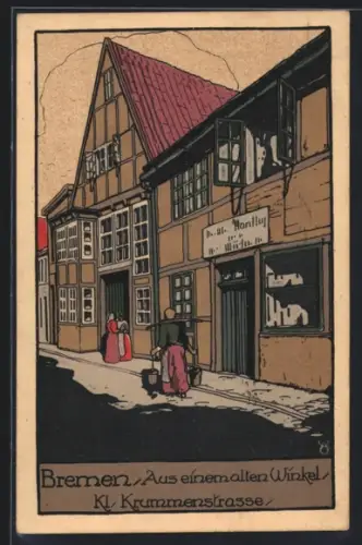 Steindruck-AK Bremen, Kl. Krummenstrasse, Aus einem alten Winkel