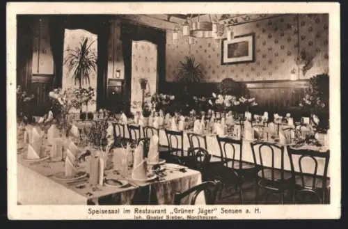 AK Seesen a. H., Speisesaal Restaurant Grüner Jäger, Inh. Gustav Sieber