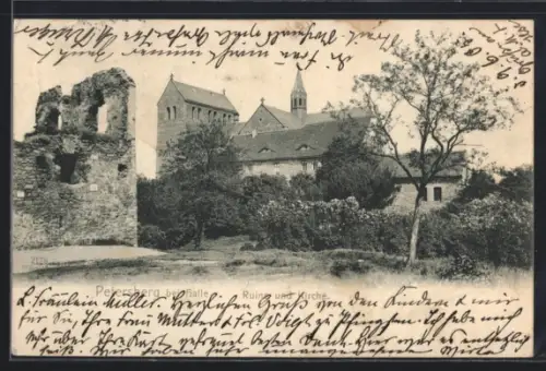 AK Petersberg b. Halle, Ruine und Kirche