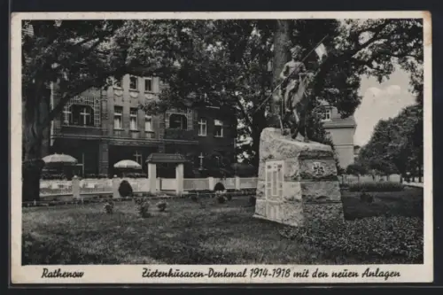 AK Rathenow, Zietenhusaren-Denkmal 1914-1918, neue Anlagen