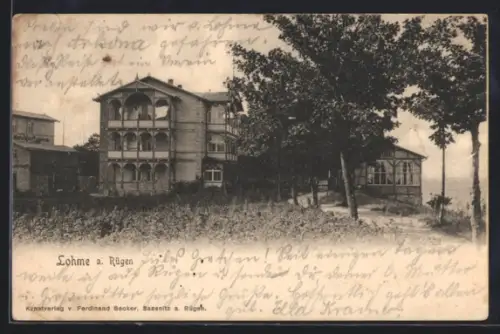 AK Lohme a. Rügen, Strandgebäude mit Veranda und Seeblick