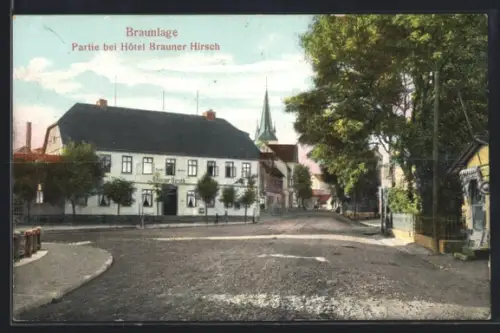AK Braunlage, Partie bei Hotel Brauner Hirsch, Kirchturm