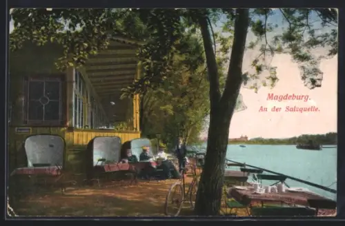AK Magdeburg, An der Salzquelle, Kurgäste, Wasserblick