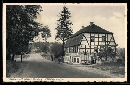 AK Kemberg /Dübener Heide, Gasthof Wachtmeister Otto Schneider mit Strasse
