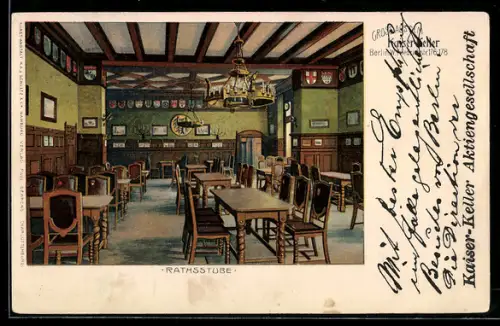 Lithographie Berlin, Gasthaus Kaiser-Keller, Friedrichstrasse 176-178, Rathsstube