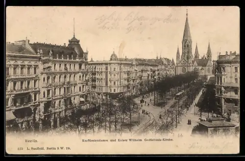AK Berlin-Charlottenburg, Kurfürstendamm und Kaiser Wilhelm Gedächtnis-Kirche