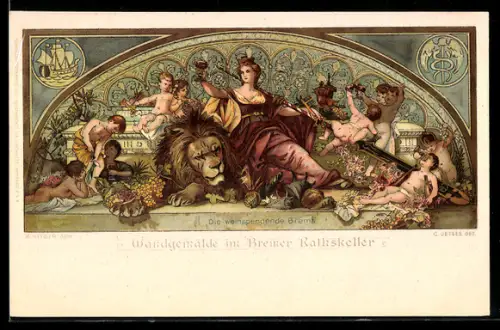 AK Bremen, Wandgemälde im Rathskeller, Die weinspendene Brema