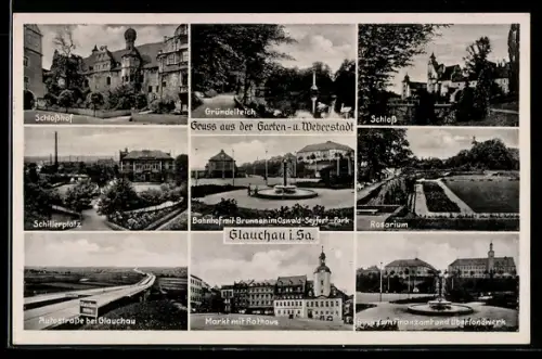 AK Glauchau i. Sa., Schlosshof, Rosarium, Markt