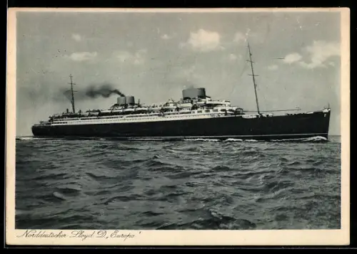 AK Passagierschiff Europa vom Norddeutschen Lloyd Bremen hohe Fahrt laufend