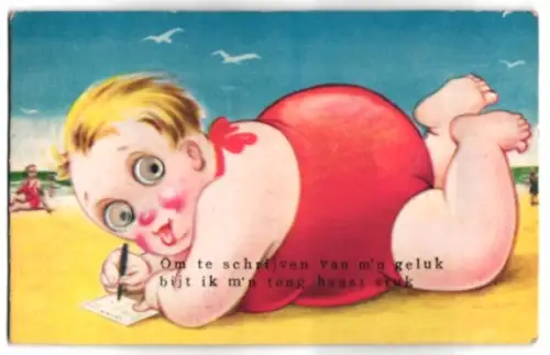 Geräusch-AK Person im Badeanzug schreibt einen Brief