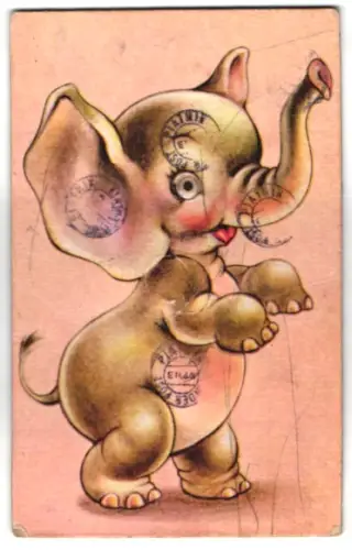 Geräusch-AK Fröhlicher Elefant steht auf den Hinterbeinen
