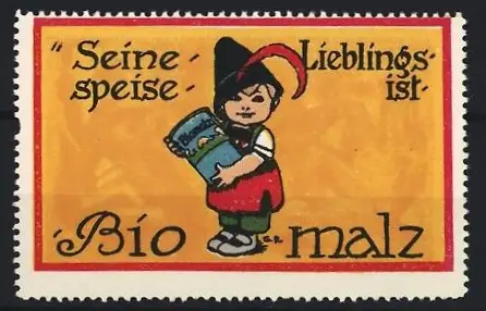Reklamemarke Biomalz, Kind in Tracht mit Biomalz-Dose