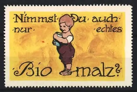 Reklamemarke Biomalz, Kind mit Biomalz-Dose