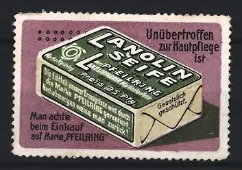 Reklamemarke Lanolin Seife, Seifenpackung mit Marke Peilring