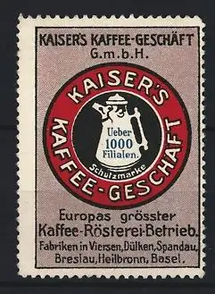 Reklamemarke Kaiser`s Kaffee-Geschäft, Europas grösster Kaffee-Rösterei-Betrieb, Kaffeekanne
