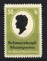 Reklamemarke Schwarzkopf-Shampoo, mit Kamillen-Extrakt, Portrait-Silhouette