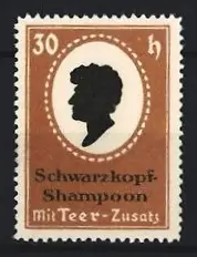 Reklamemarke Schwarzkopf-Shampoon, mit Teer-Zusatz, Silhouette eines Kopfes