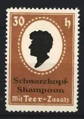 Reklamemarke Schwarzkopf-Shampoon, mit Teer-Zusatz, Silhouette eines Kopfes