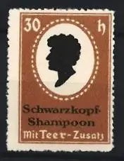 Reklamemarke Schwarzkopf-Shampoon, mit Teer-Zusatz, Silhouette eines Kopfes