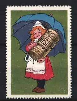 Reklamemarke Nestlé Kindermehl, Kind mit Regenschirm