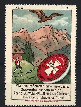 Reklamemarke Brandt`s Schweizer Pillen, Adler im Flug über Gebirge