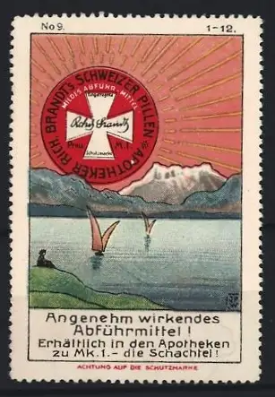 Reklamemarke Brandt`s Schweizer Pillen, Abführmittel, See und Hochgebirge