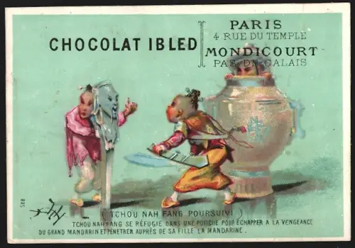 Sammelbild Paris, Chocolat Ibles, 4 Rue du Temple, Tchou Nah Fang Poursuivi