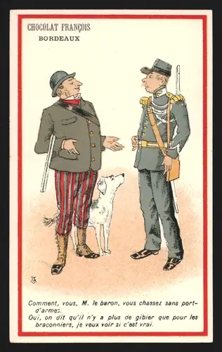 Sammelbild Bordeaux, Chocolat Francois, Jäger mit Hund