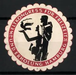 Reklamemarke Hamburg, Weltkongress für Freizeit und Erholung 1936, Person mit Taube