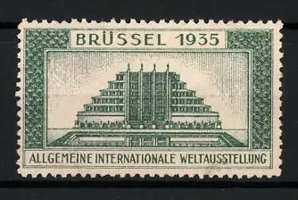 Reklamemarke Brüssel, Allgemeine Internationale Weltausstellung 1935, Gebäudeansicht, grün