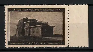 Reklamemarke Riegrove Kraji, Filatelistická Výstava 1935, Gebäudeansicht