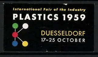 Reklamemarke Düsseldorf, International Fair of the Industry Plastics 1959, Molekülstruktur-Symbol