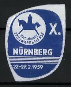 Reklamemarke Nürnberg, Internationale Spielwarenmesse 1959, Schaukelpferd
