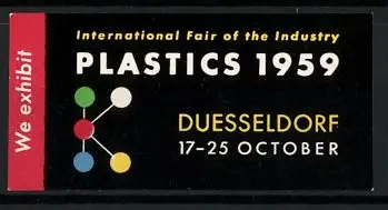 Reklamemarke Duesseldorf, International Fair of the Industry Plastics 1959, Molekül-Symbol