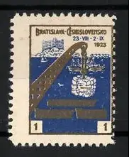 Reklamemarke Bratislava, Ceskoslovensko 1923, Konstruktionskran und Flusslandschaft