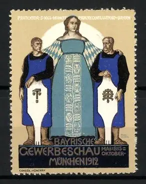 Reklamemarke München, Bayerische Gewerbeschau 1912, Schutzpatronin und Handwerker