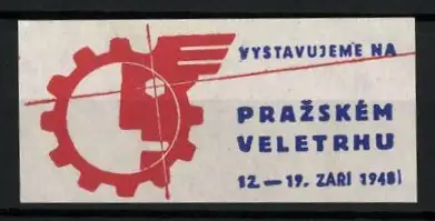 Reklamemarke Prag, Vystavujeme na Prazském veletrhu 1948, Zahnrad mit Gesicht