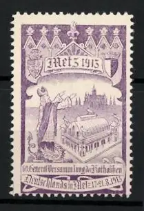 Reklamemarke Metz, 68. Generalversammlung der Katholiken 1913, Ortsansicht mit Gebäude