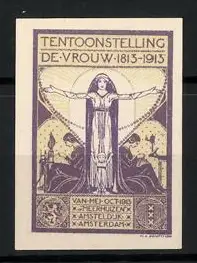 Reklamemarke Amsterdam, Tentoonstelling De Vrouw 1913, Frau mit ausgestreckten Armen