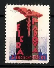 Reklamemarke Padova, Fiera 1933, Adler und Schlangenstab