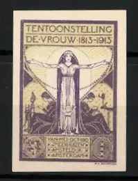 Reklamemarke Amsterdam, Tentoonstelling De Vrouw 1913, Frau mit ausgebreiteten Armen