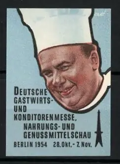 Reklamemarke Berlin, Deutsche Gastwirts- und Konditorenmesse 1954, Koch mit Mütze