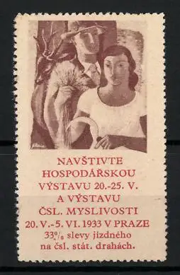 Reklamemarke Prag, Ausstellung 1933, Landwirtschaft und Jagd