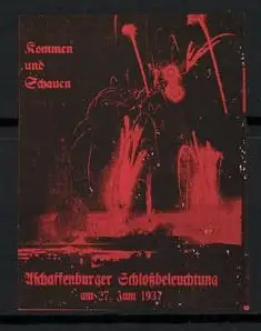 Reklamemarke Aschaffenburg, Schlossbeleuchtung 1937, Feuerwerksshow