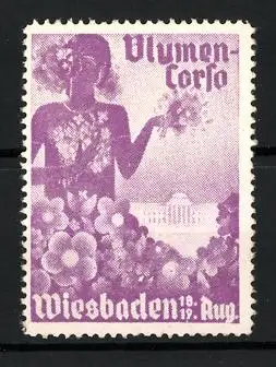 Reklamemarke Wiesbaden, Blumen-Corso, Blumen und Silhouette