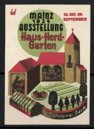 Reklamemarke Mainz, Ausstellung Haus-Herd-Garten 1927, Vergnügungspark
