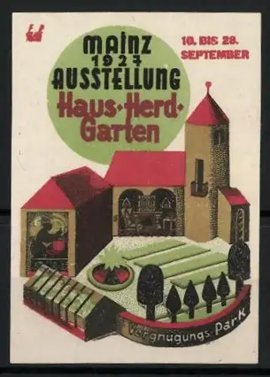 Reklamemarke Mainz, Ausstellung Haus Herd Garten 1927, Vergnügungs-Park