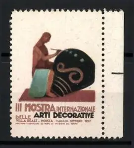 Reklamemarke Monza, III Mostra Internazionale delle Arti Decorative 1927, Künstler mit Vase